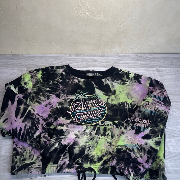 Santa Cruz Skateboards Black Multicolor Tie Dye Cropped Hoodie Women’s Size M - Picture 5 of 11